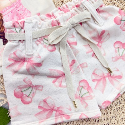  Conj. Blusa Cherry Princess Girl e Short em Linho - Areia